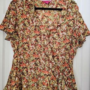Sunny Leigh Vibrant Floral Ruffle Blouse